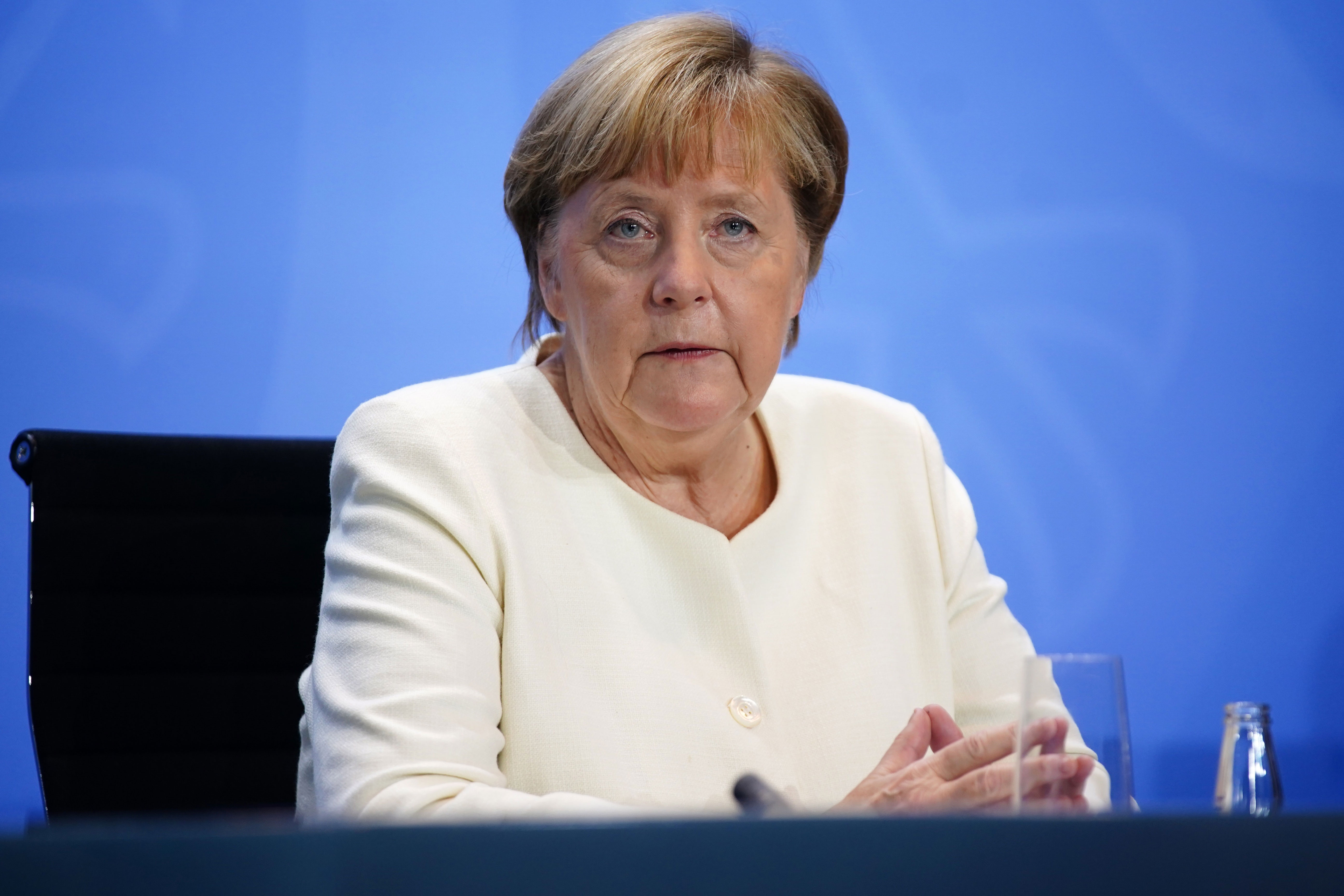 BERLIN, GERMANY - SEPTEMBER 29: German Chancellor Angela Merkel speaks to the media following a video-linked meeting with German governors on September 29, 2020 in Berlin, Germany. The main issue of the meeting was possible new measures to combat Germany's rising numbers of positive coronavirus infections. (Photo by Clemens Bilan - Pool/Getty Images)