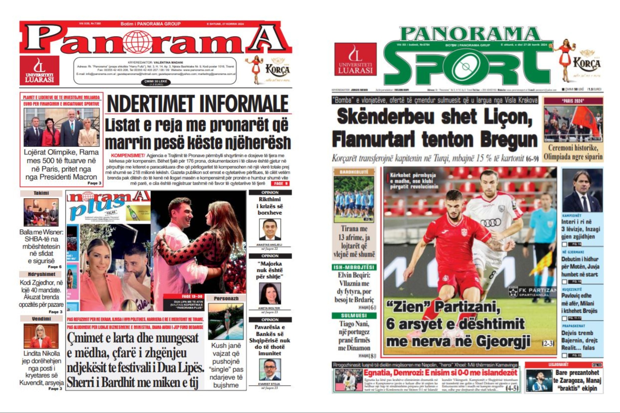 Lexoni faqen e parë të gazetës  Panorama    Panorama Sport  dhe  Gazeta Shqiptare 