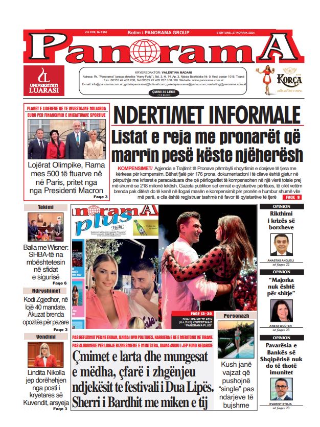 Lexoni faqen e parë të gazetës “Panorama”, “Panorama Sport” dhe “Gazeta Shqiptare”
