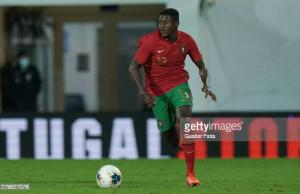 OEIRAS, PORTUGAL - OCTOBER 9:  Nuno Mendes of Portugal U21 & Sporting CP in action during the UEFA Euro Under 21 Qualifier match between Portugal U21 and Norway U21 at Estadio Cidade do Futebol FPF on October 9, 2020 in Oeiras, Portugal.  (Photo by Gualter Fatia/Getty Images)