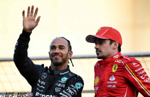 (L to R): Lewis Hamilton (GBR) Mercedes AMG F1 with Charles Leclerc (MON) Ferrari on the drivers' parade.
02.03.2024. Formula 1 World Championship, Rd 1, Bahrain Grand Prix, Sakhir, Bahrain, Race Day.
- www.xpbimages.com, EMail: requests@xpbimages.com © Copyright: Price / XPB Images